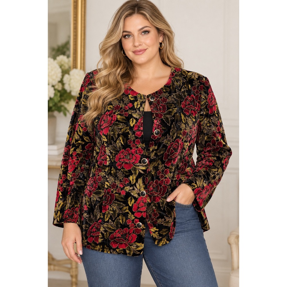Vintage Fashion Bug Floral Velvet Jacket 18/20 Plus Size 90s Y2K Romantic Goth